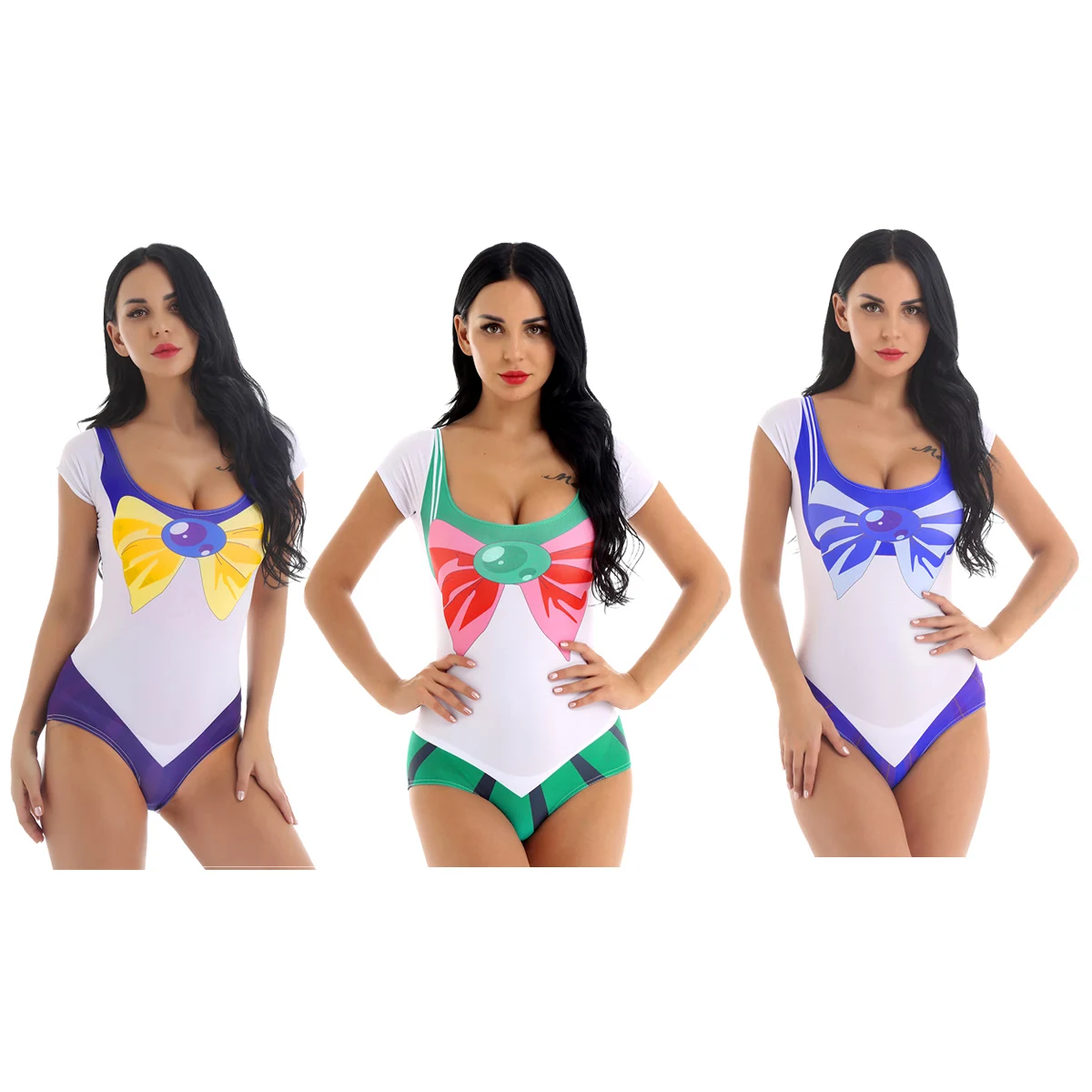 Женский купальник аниме Сейлор Мун косплей боди цельный Глубокий u-образный