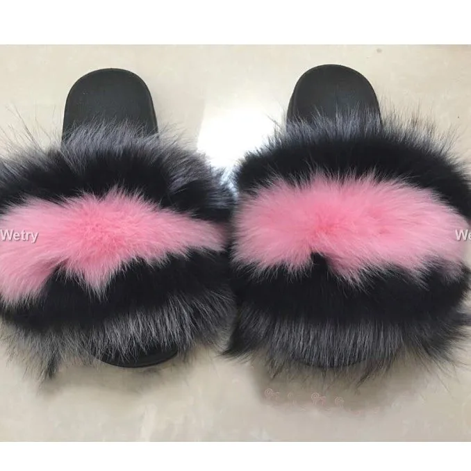 fox fur P Горячая Для женщин пушистые тапочки женские милые коротко стриженый Лисий волос Мягкие тапочки Для женщин меховые тапочки, пляжные шлепанцы - Цвет: fox fur P