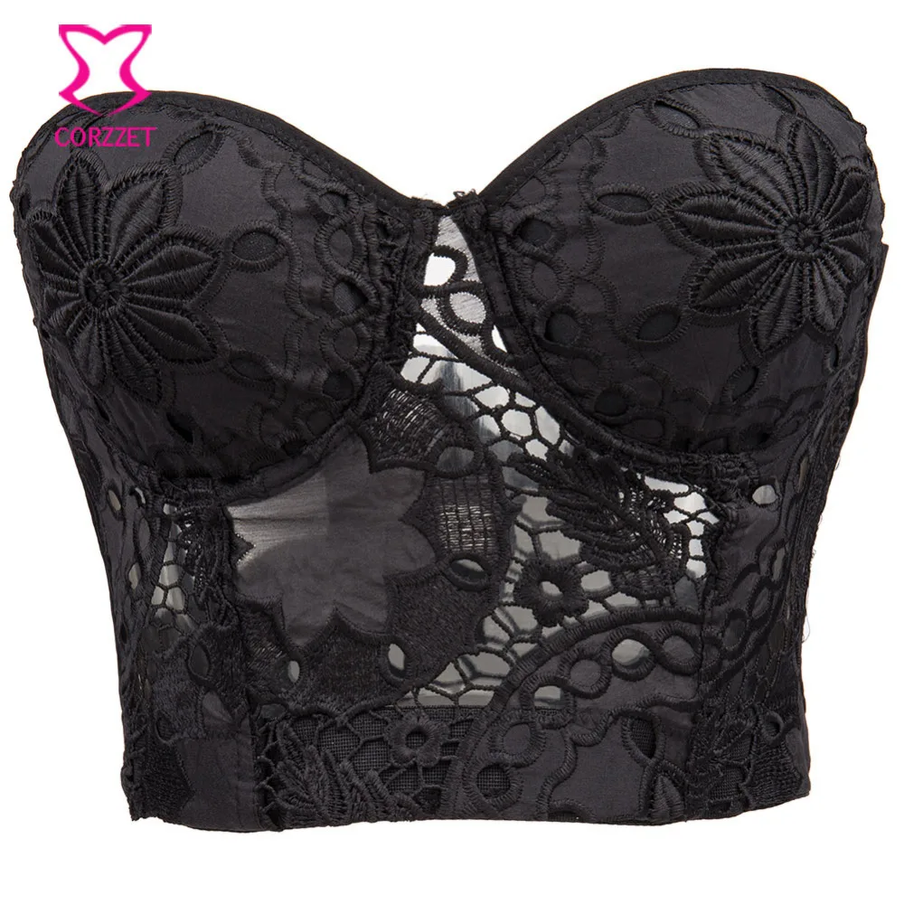 

Black Sexy Hollow Out Embroidery Floral Lace Bralette Bras For Women Sujetador Encaje Soutien Gorge Push Up Bra Bustier Crop Top