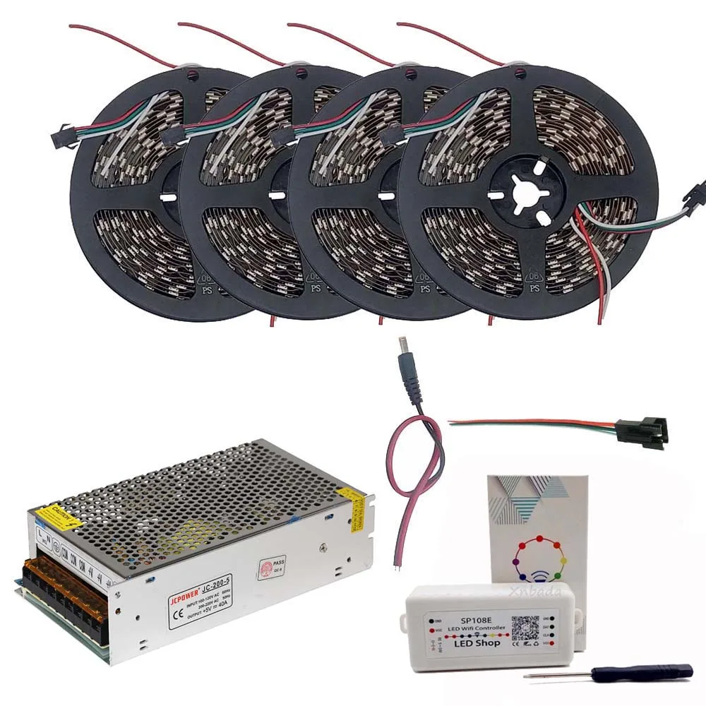 5 м 10 м 15 м 20 м WS2812B WS2812 30 светодиодов/м 60 светодиодов/м RGB Светодиодная лента, SP108E wifi RGB Led контроллер DC5V комплект адаптера питания