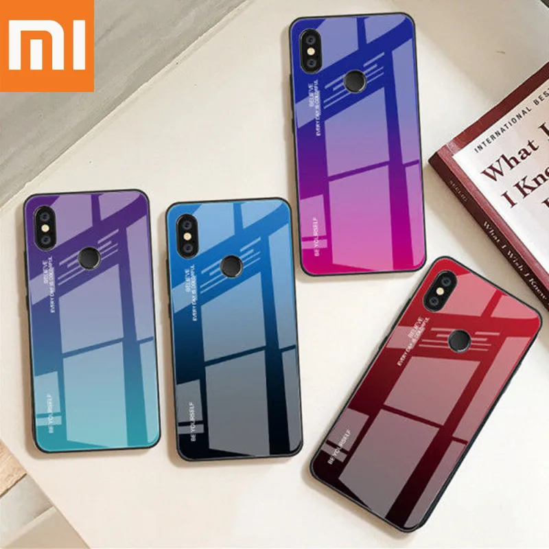 Градиентный чехол из закаленного стекла для Xiaomi Redmi Note 5 6 Pro Pocophone F1 Mi8 Mi A2 Lite 6X 5X A1 7 9