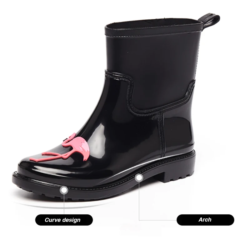 

Women Rain Boots Waterproof Fashion Girls Shoes Ladies Cute Short Ankle Shoes Rainboots Flamingo Unique Design Big Size