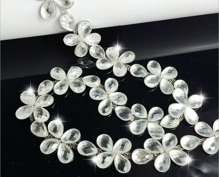 1 ярд блестящее прозрачное стекло кристаллы слез бусины бабочка в форме ленты отделка Кружева для шитья