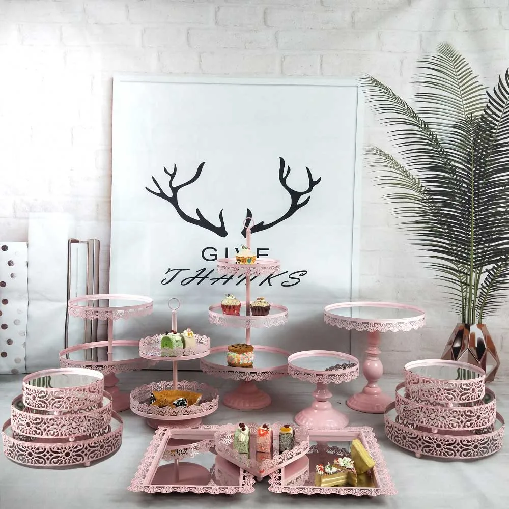mirror 14 pcs Белое золото со стразами и жемчугом; металлическая, для подставки для пирожных кекс сервировка десерта держатель вечерние свадебные украшения стола для банкета - Цвет: mirror 14 pcs
