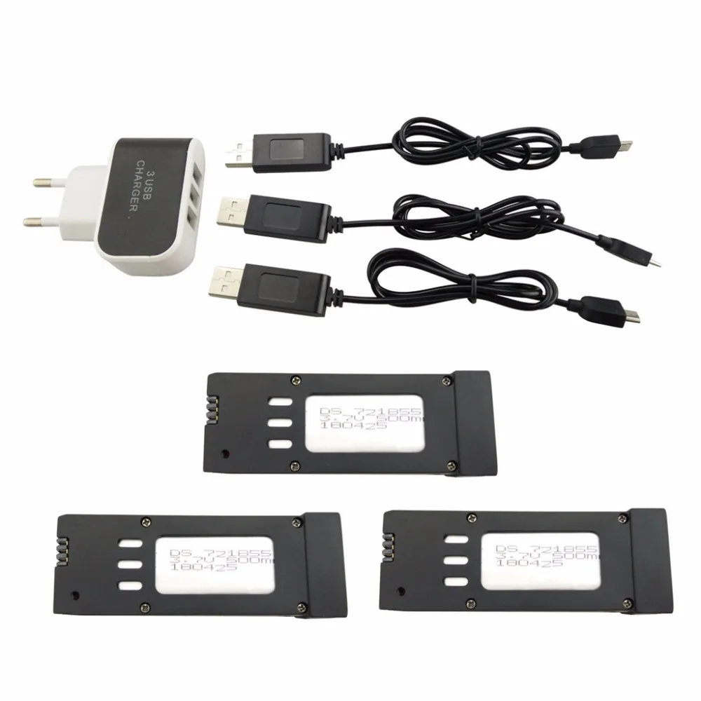 3 шт. 7 V 500mAh литиевая батарея с 3-в-1 евро Зарядка для E58 S168 JY019 Quadcopter запасные части