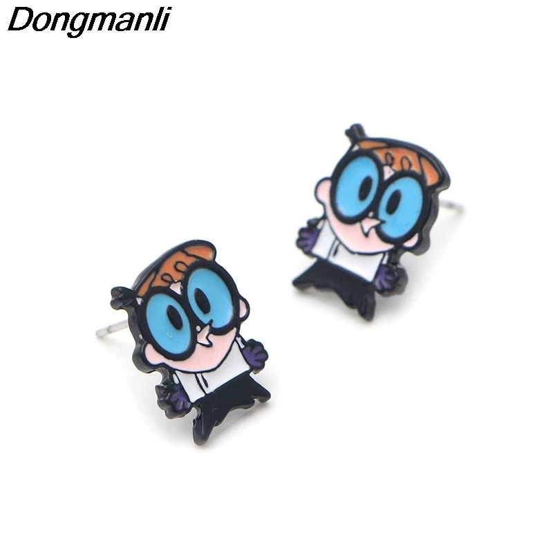 P3712 Dongmanli Dexter Lab серьги-гвоздики для женщин эмалированная нержавеющая сталь пирсинг ювелирные изделия из Кореи для девочек
