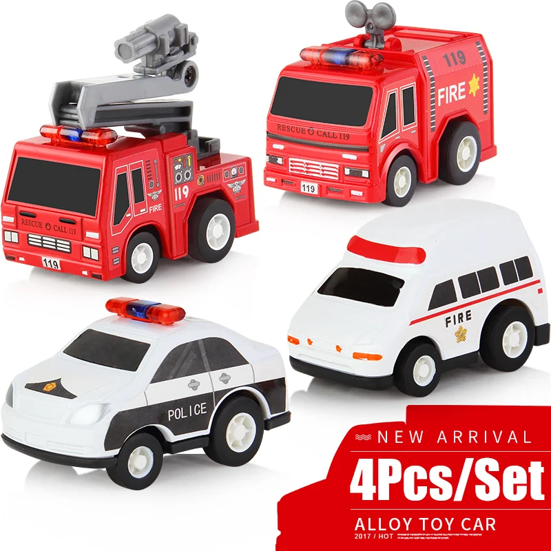4 шт./компл. мини сплава автомобиль игрушки Потяните Diecast Brinquedo пожарная машина