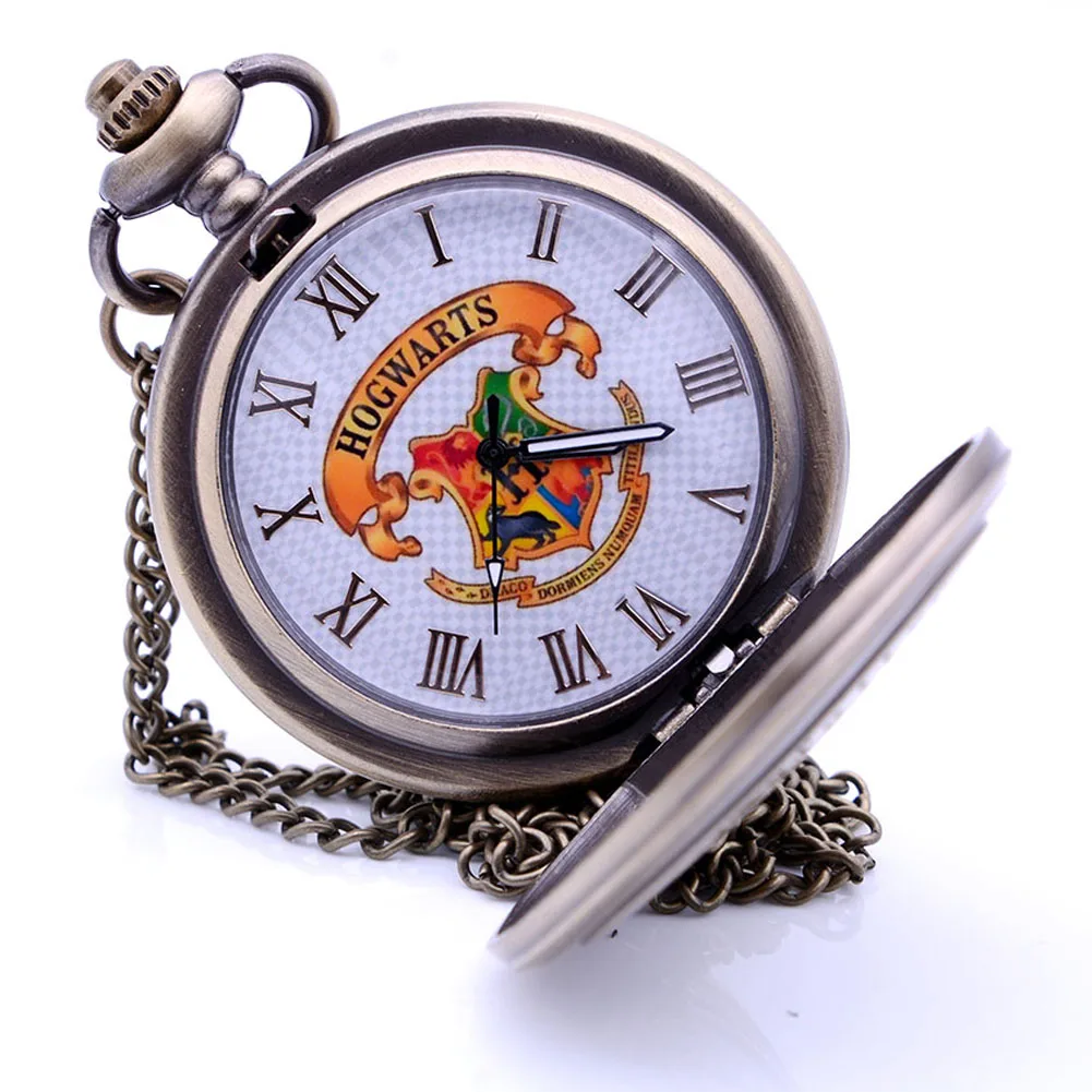 Bronze Color Dial Ретро Винтаж Бронзовый Гарри Поттер Хогвартс школьный символ H кварцевые карманные часы аналоговый кулон ожерелье мужские и женские часы подарок - Цвет: Bronze Color Dial
