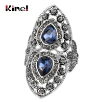kinel luxury blue glass ring for women antique tibetan silver party grey crystal vintage wedding jewelry 2020 new