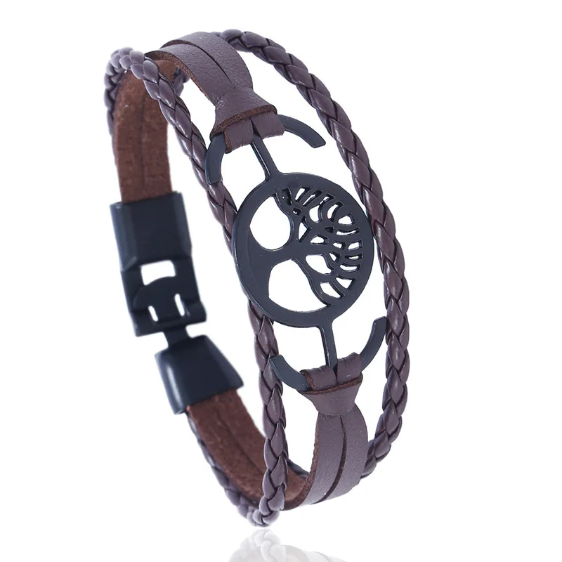 Punk Vintage Multilayer Charms Leather Bracelet Tree of Life Woven Casual Bangle Wristbands Fashion Men Women Handmade Jewelry | Украшения