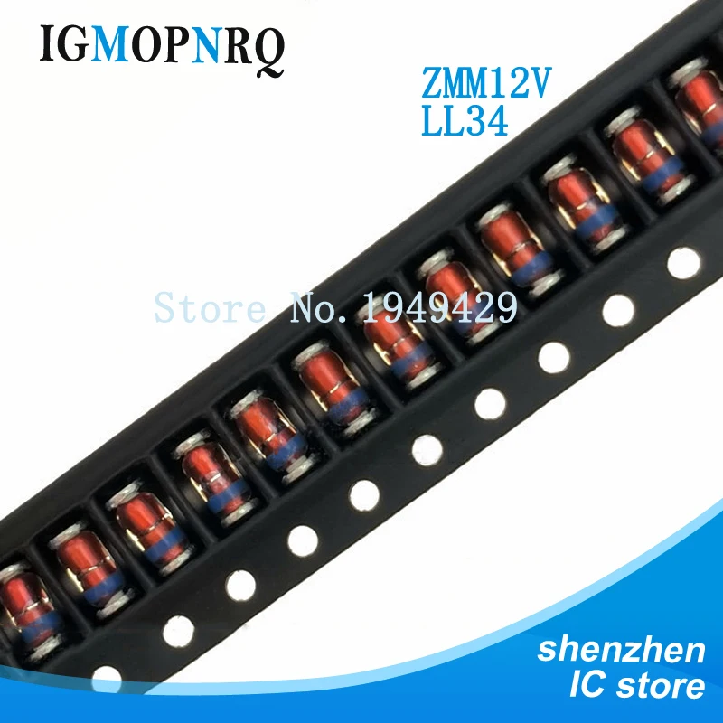 ZMM12V 200 шт./лот ZMM5V1 3V 3V3 3V9 4V7 5V1 7V5 8V2 10V 12V 15V 16V 18V 20V 24V LL34 3,3 V 3V3 0,5 Вт 1/2W стабилитрон диод поверхностного монтажа LL34 комплект - Цвет: ZMM12V