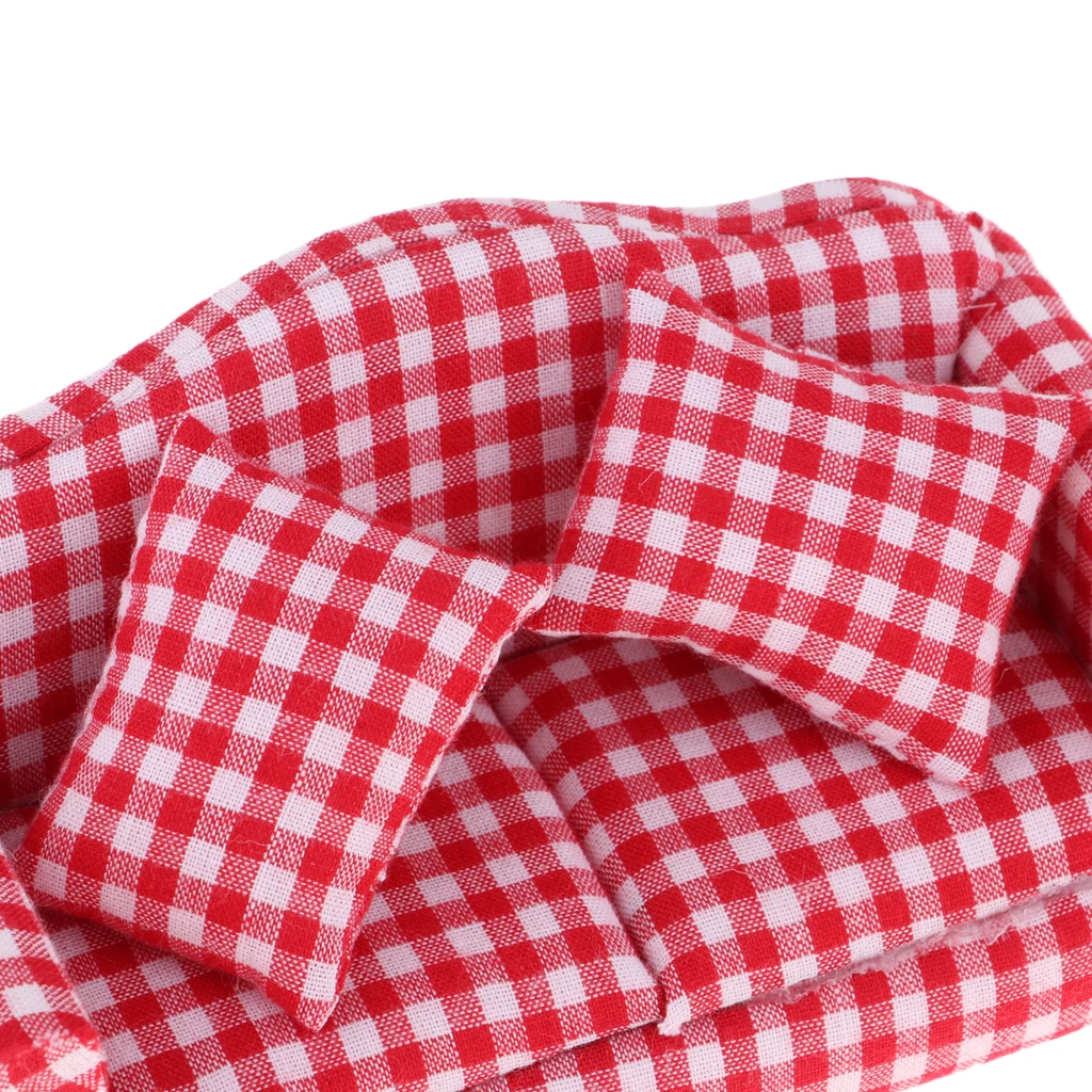 

Miniature Wooden End Table & Single Sofa Double Sofa Set Model Toy For 1/12 Dollhouse Living Room Furniture