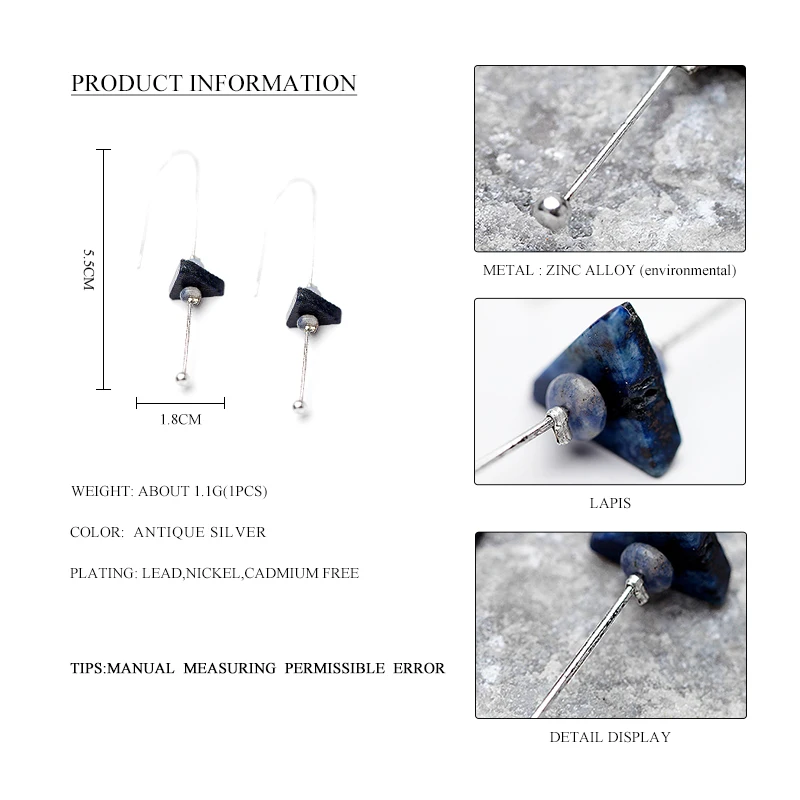 WILD & FREE богемный синий треугольный каменный свисающие серьги для женщин