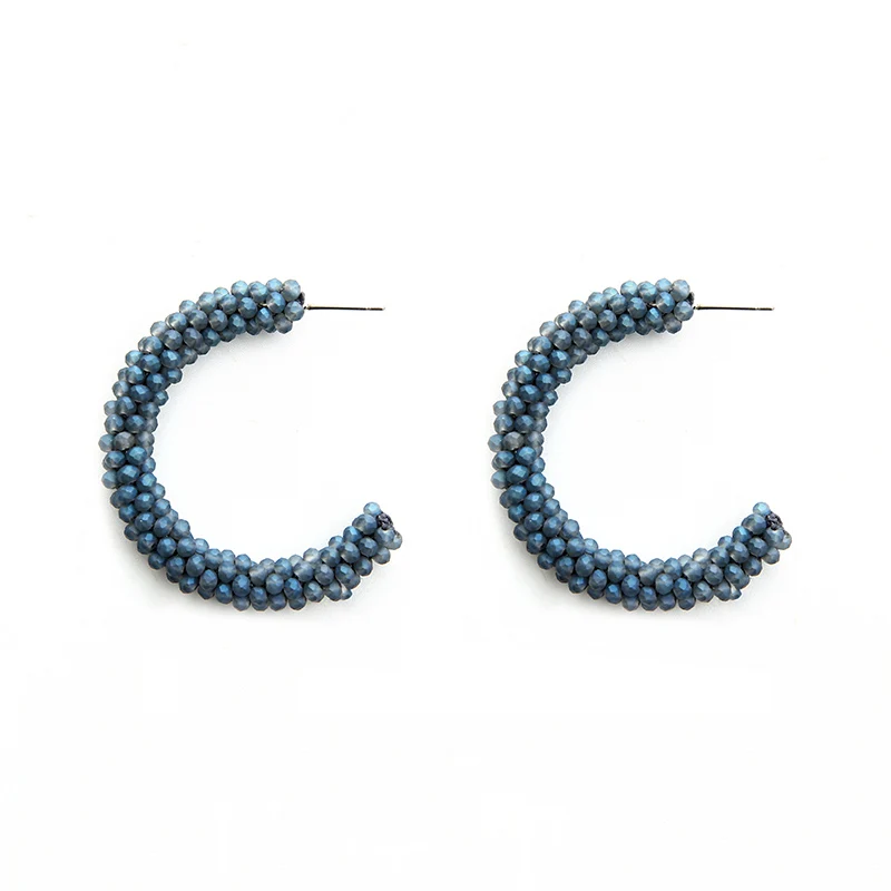 matte ink blue INKDEW C Тип бусины обруч с кристаллами серьги трендовые геометрические круглые блестящие большие серьги для женщин подарок вечерние дизайн бохо - Окраска металла: matte ink blue