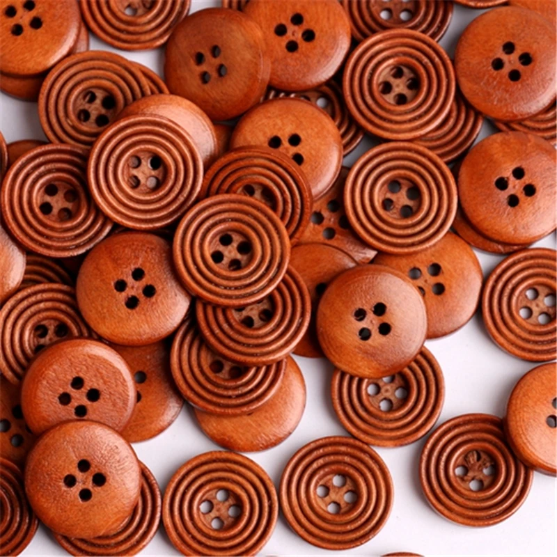 Круглые 4 отверстия винтажные пуговицы из натурального дерева цвет Скрапбукинг