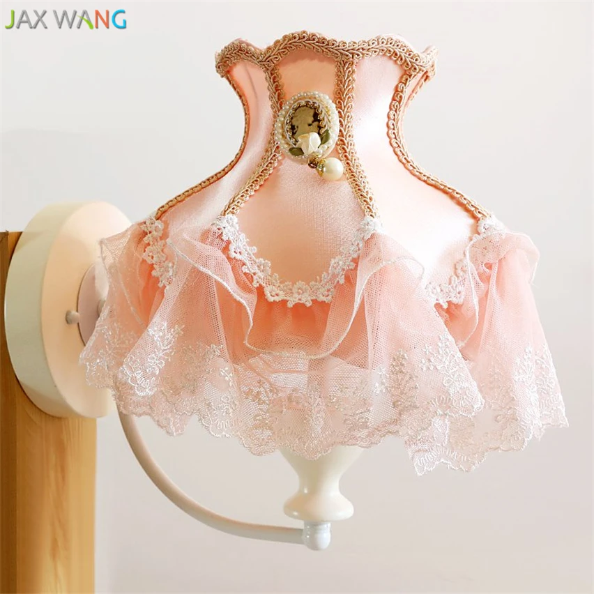 Настенный светильник в Корейском стиле из розовой ткани кружевные Настенные