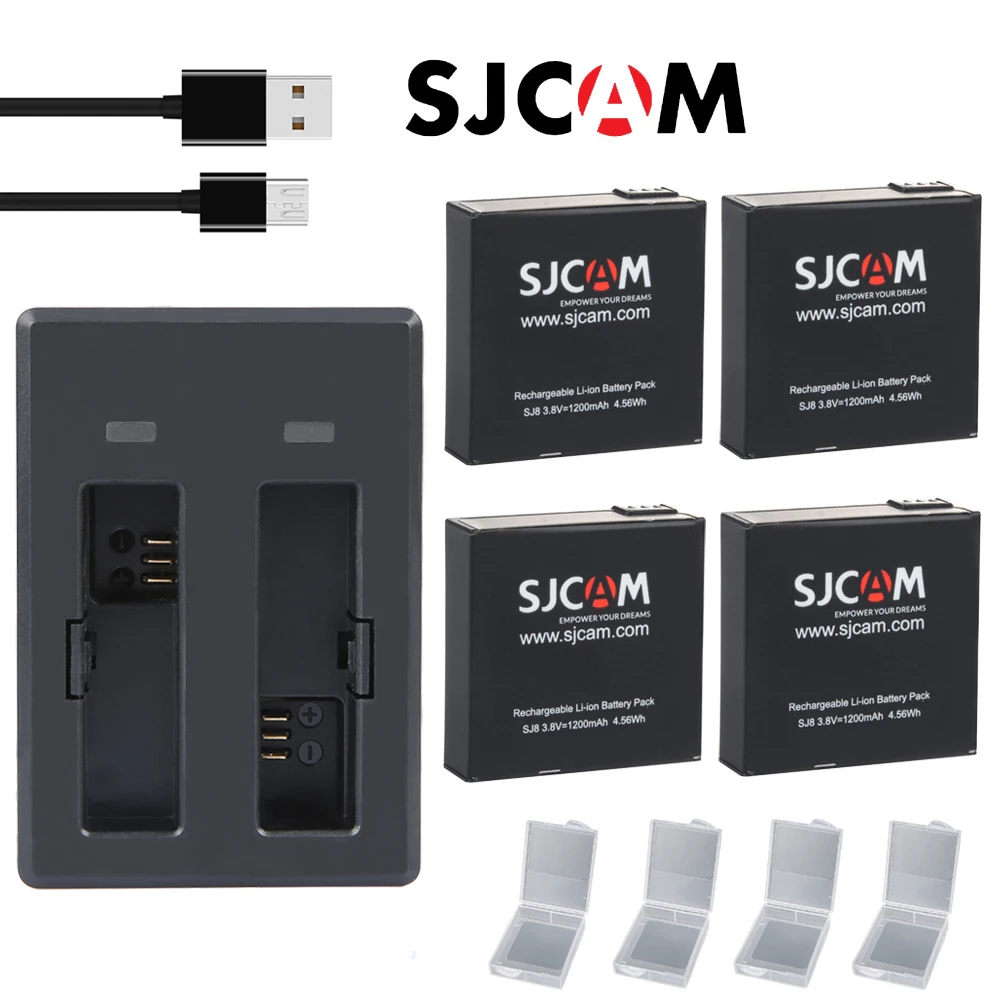 Оригинальные аксессуары серии SJCAM SJ8 двойное зарядное устройство 4 шт. 1200 мАч