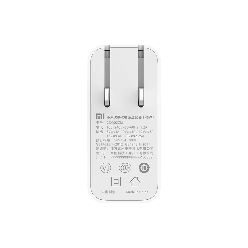 Xiaomi адаптер питания 45W Type C быстрое зарядное устройство Mi Notebook Air 15 6 20V 3.25A с
