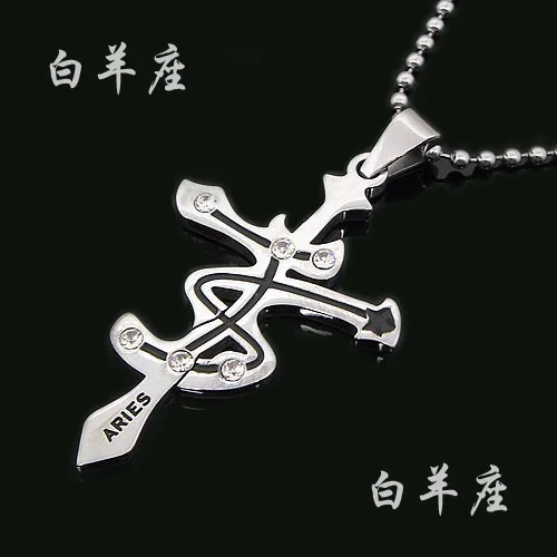 

Twelve constellation Aries couplesl Cross 316L Stainless Steel pendant necklaces necklace jewelry wholesale