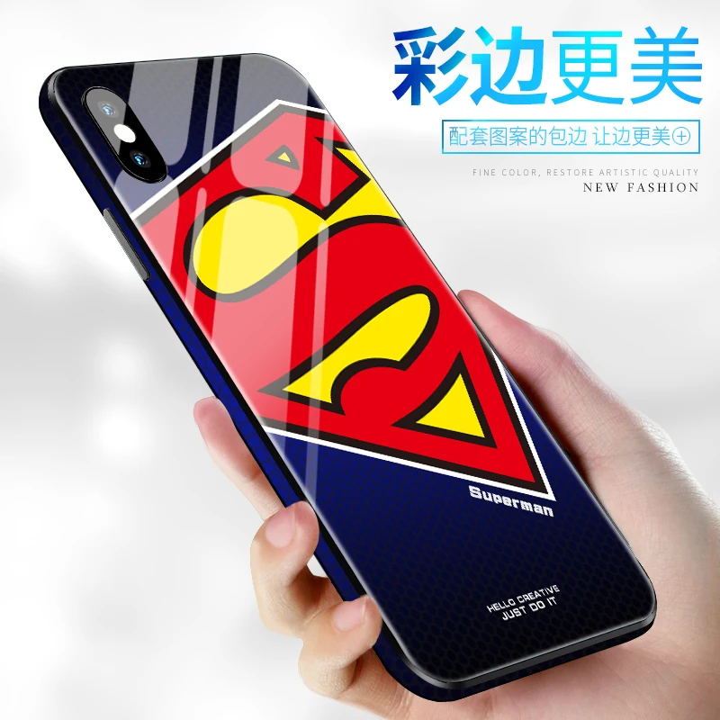 Роскошные стеклянные чехлы для телефонов с супергероями для iPhone 8, 7, 6s Plus, XS Max, XR, 10, 8 Plus, 7 Plus, чехол с логотипом Marvel, Мстители, Человек-паук, Супермен