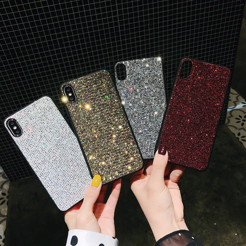 Блестящий чехол с блестками для телефона iPhone X 10 XR 7 8 Plus цветной Ультратонкий