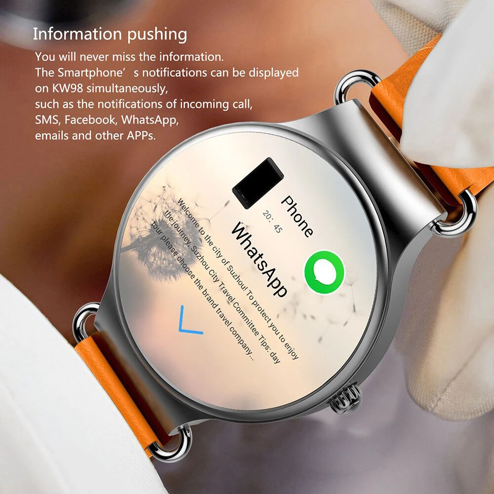 696 KW98 3g Smartwatch телефон Android 5 1 39 дюймов MTK6580 8 Гб rom gps Сердечного ритма шагомер KingWear