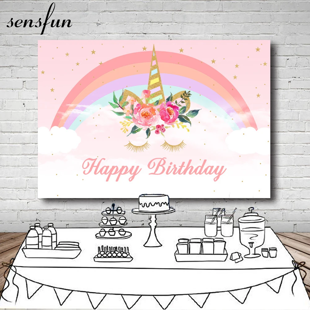 Sensfun розовый тема цвета радуги с цветочным рисунком фон единорогом для девочек