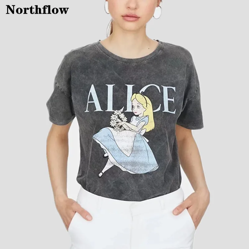 Northflow 2019 летняя футболка Топ Женский Повседневный принт мультфильм o-образный