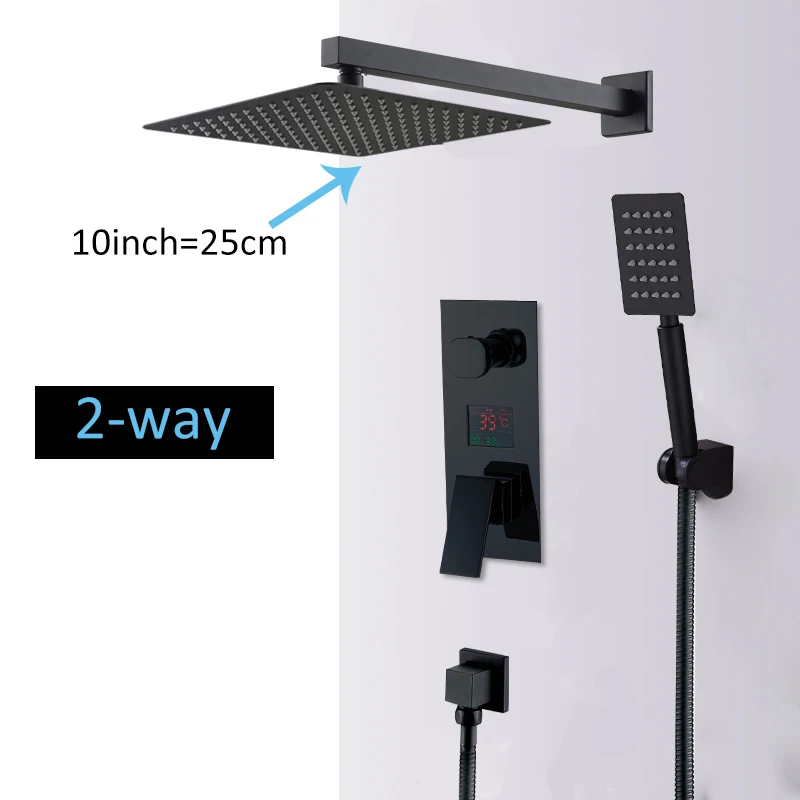2-way 10inch Quyanre настенное крепление Ванная комната дождь водопад Смесители для душа набор скрытый Хромированная Душевая система смеситель для ванны и душа кран - Цвет: 2-way 10inch
