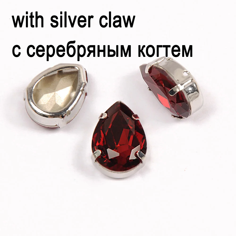 Crystal with silver Siam Стразы шьют на Стразы с заостренной спинкой блестящие драгоценные камни кристалл в форме капли груши Необычные камни для ювелирных изделий - Цвет: Crystal with silver