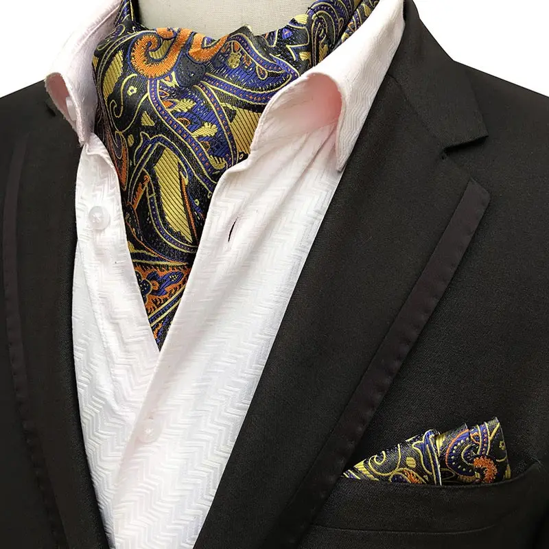 LJT01-18 Newest Men's Cravat Tie Set Handkerchief Silk Paisley Jacquard Ascot Necktie Sets Pocket Square for Business Wedding Party - Цвет: LJT01-18