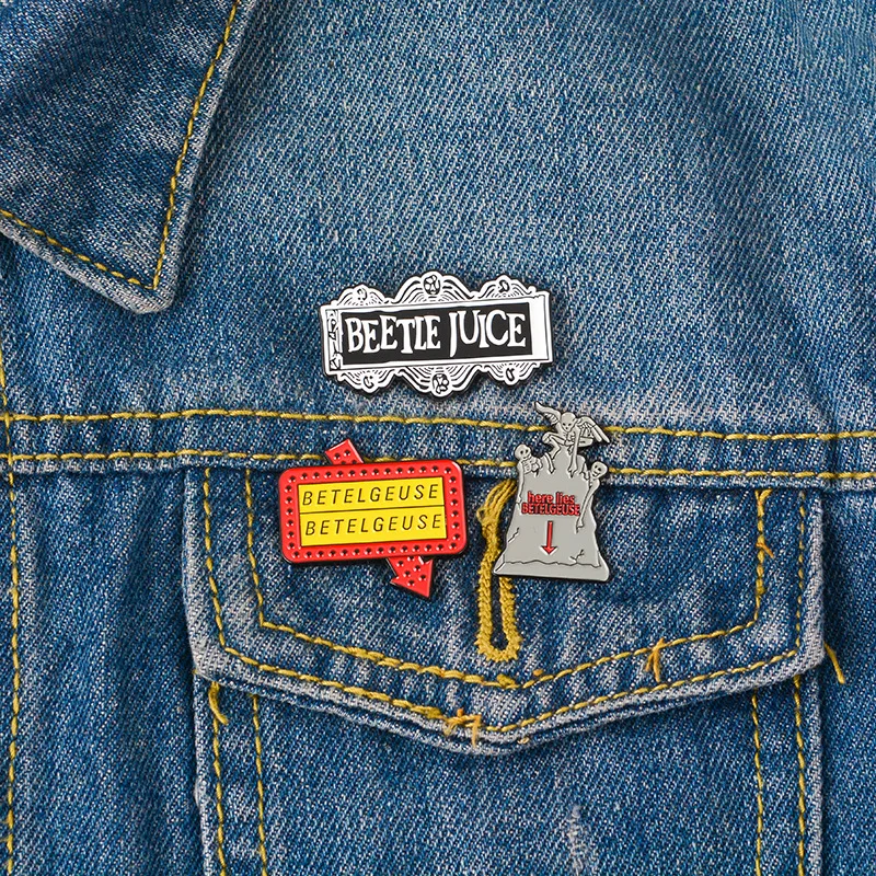 Оригинальная забавная английская брошка в виде букв и капельного масла beetlejuice here