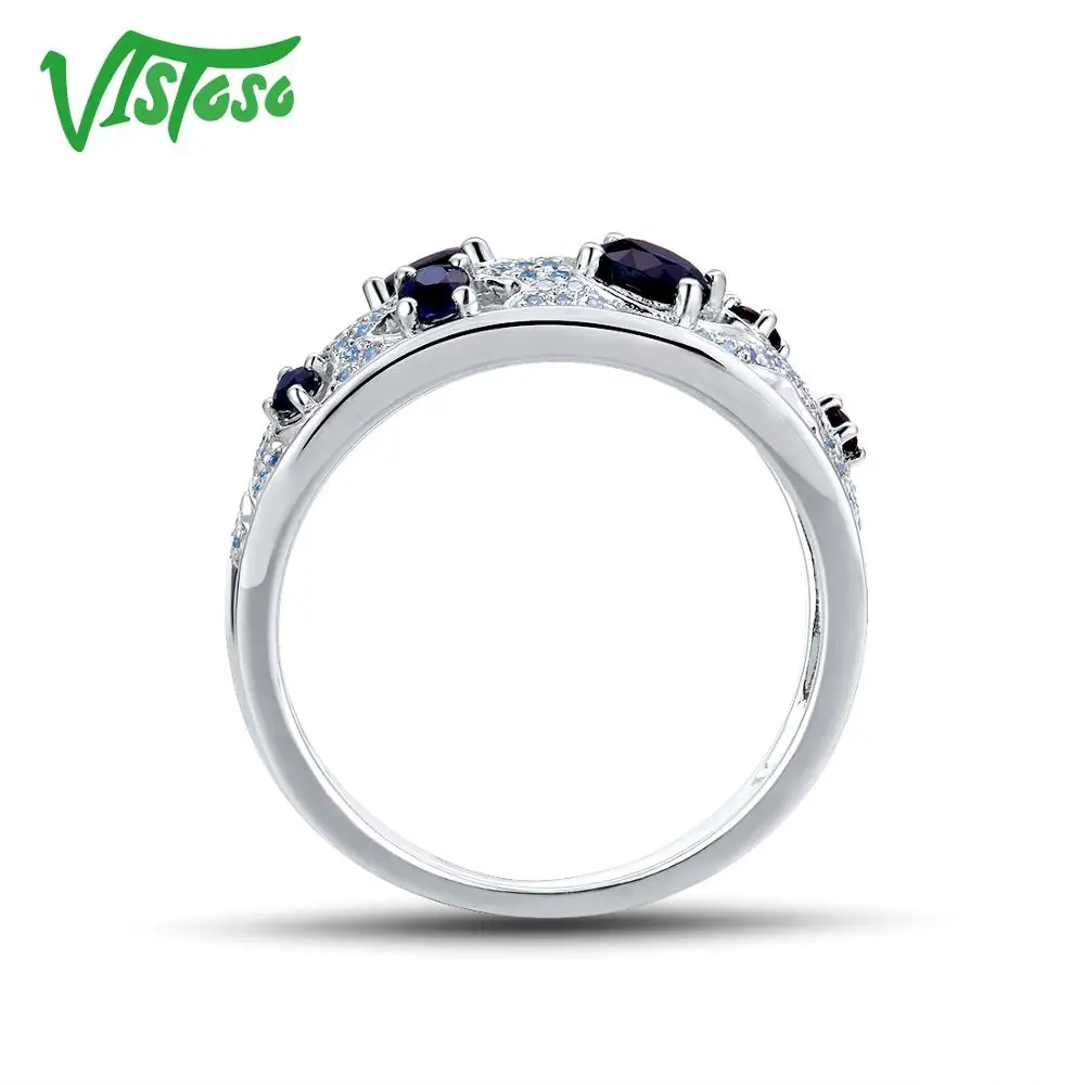 VISTOSO подлинное 14 K 585 Белое золото Необычные синий сапфир Блестящий Бриллиант Кольцо для женщин помолвка юбилей элегантные изысканные украшения