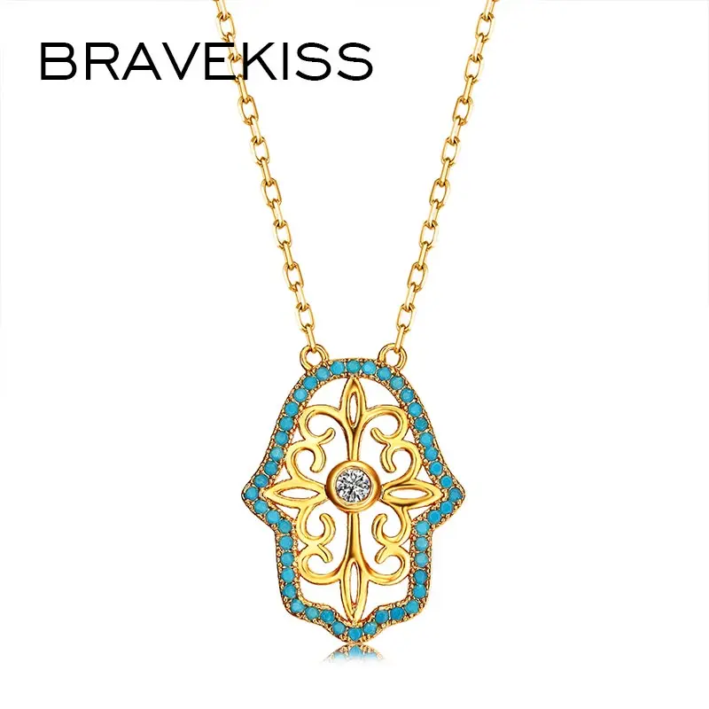 BRAVEKISS счастливая рука Фатимы Длинная цепочка кулон ожерелья для женщин золотой