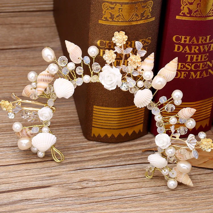 

starfish shells hairbands bride jewelry marriage studio crown headdress wedding hair accessories