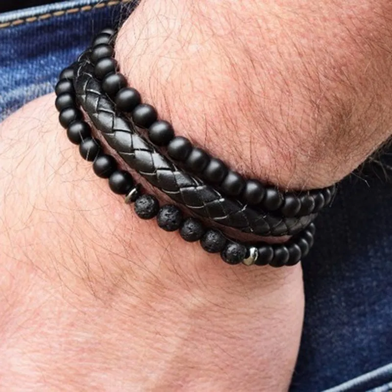 19 Fashion Multi-piece Set Mens Bracelets Temperament Geometric Beads Bracelet Men Pave Cubic Zirconia Bangle Set Jewelry Gift - Окраска металла: 19