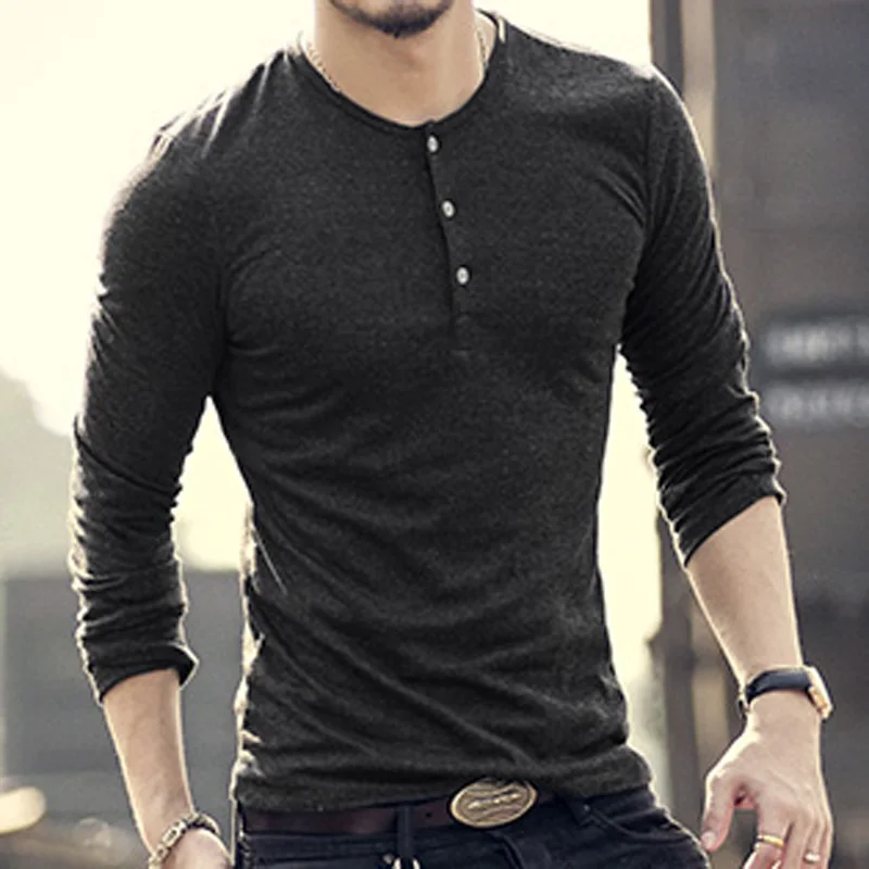 Мужская хлопковая футболка с длинным рукавом круглым вырезом | одежда