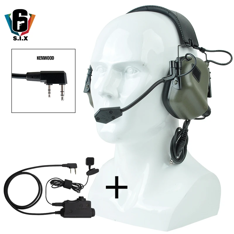 Наушники Earmor Tactical M32 с шумоподавлением и тактические наушники PTT M52 с расширенной линией пальцев и кнопкой - Цвет: M32-FG-M52-KEN