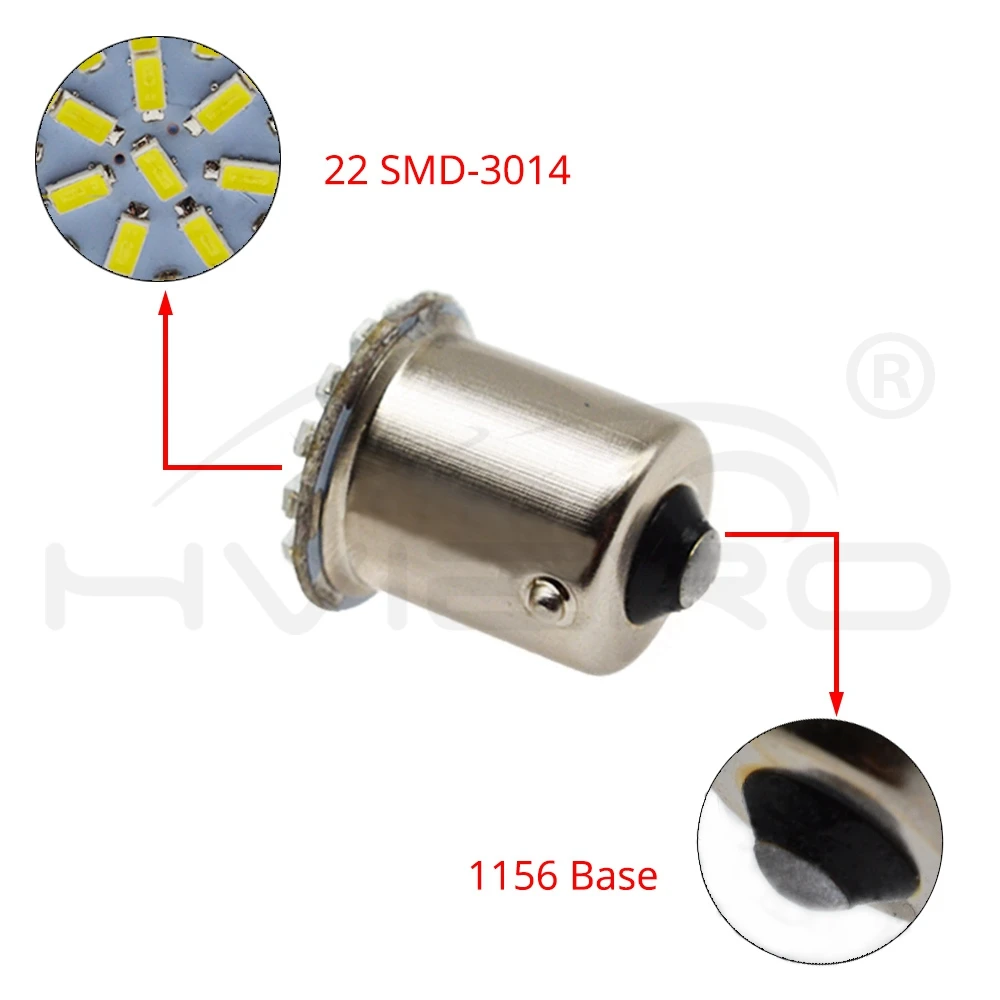 P21W Белый 1157 BAY15D 1156 BA15S 3014 22SMD Автомобильный светодиодный светильник поворота тормоза, автомобильная Передняя парковочная лампа, резервная клиновидная лампа, задний фонарь, DC 12V