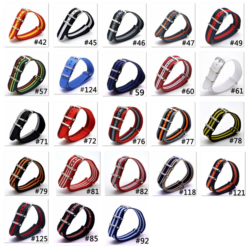 

10pcs Wholesale Stripe Cambo Solid Black Watch 22MM Multi Color Army Military Nato fabric Nylon Watchbands Strap Bands Buckle