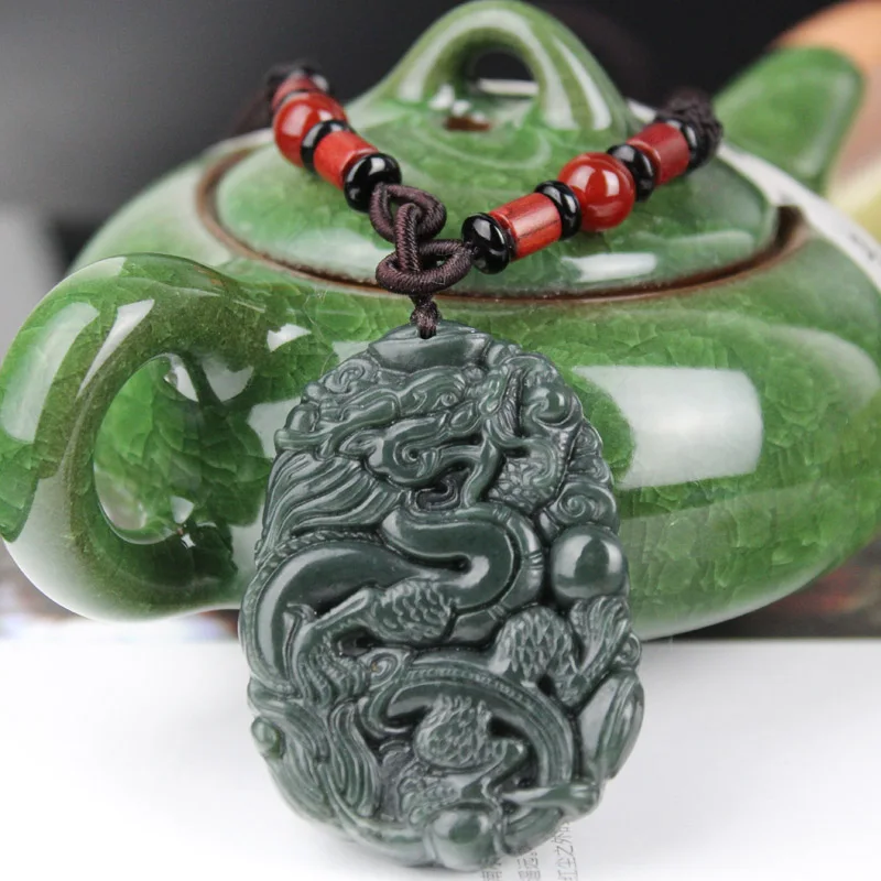 Kyszdl натуральный высокое качество ручной резьбой Хотан Qingyu дракон кулон Для