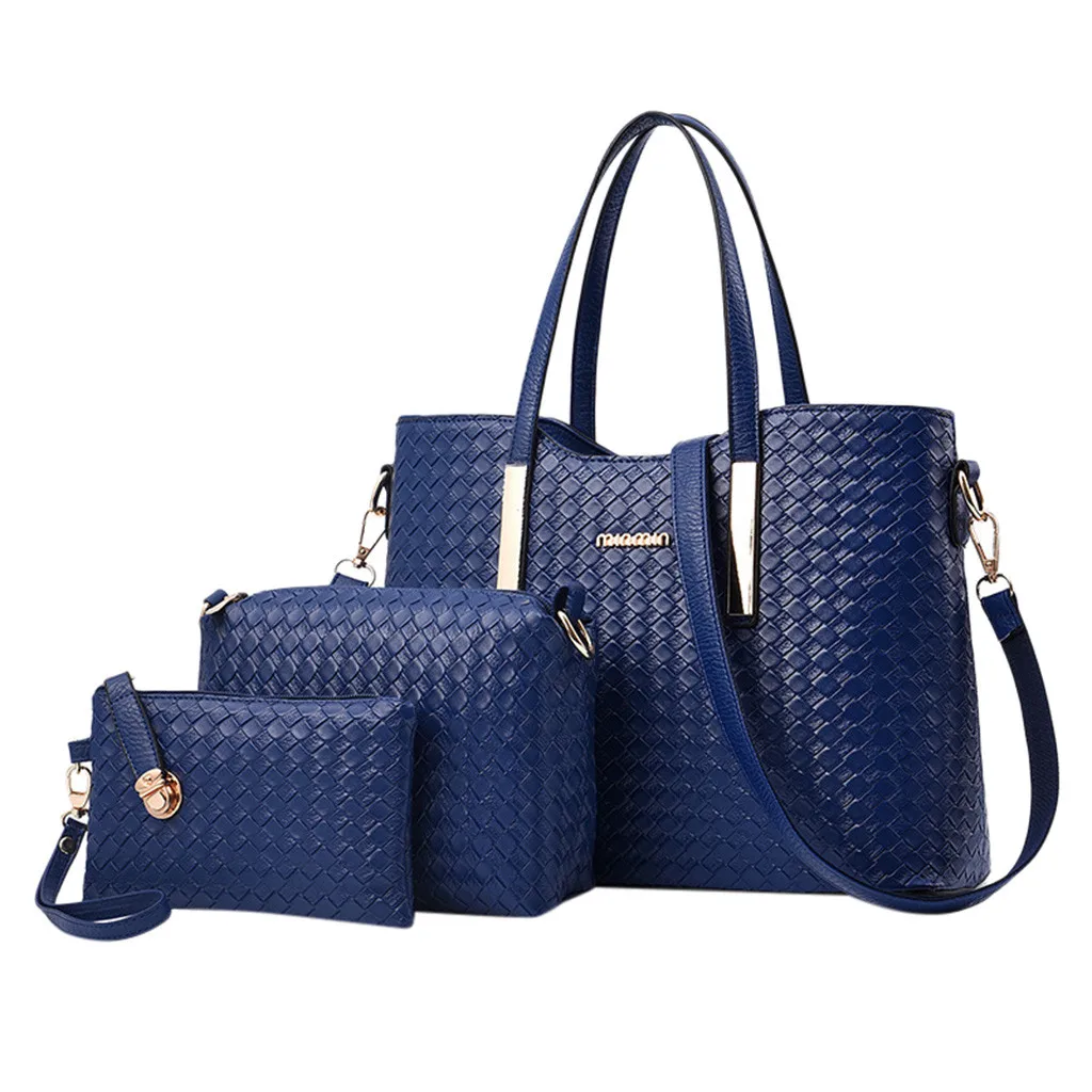 Dark Blue 3 шт., женская сумка с верхней ручкой, набор, клетчатый узор, однотонный, для отдыха, модные сумки-мессенджеры+ Сумочка+ кошельки, Sac Femme - Цвет: Dark Blue