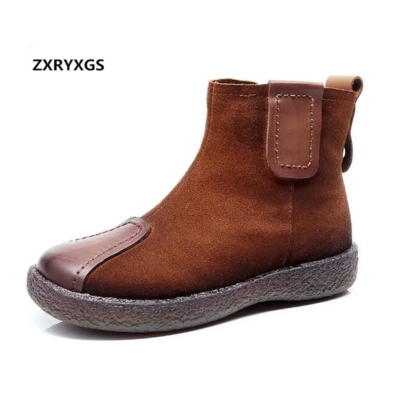 ZXRYXGS/брендовые ботинки обувь из воловьей кожи и матовой женские ботильоны