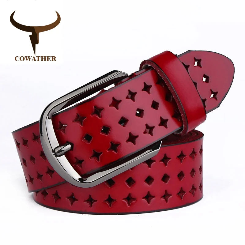 COWATHER 2019 новые женские ремни из натуральной коровьей кожи полые корейские модные