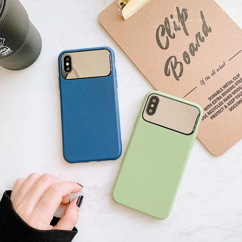 Women makeup mirror case for iphone7 8 xs max matte litchi veins cosmetic coque on iphone 7 6 6s plus x xr xsmax |