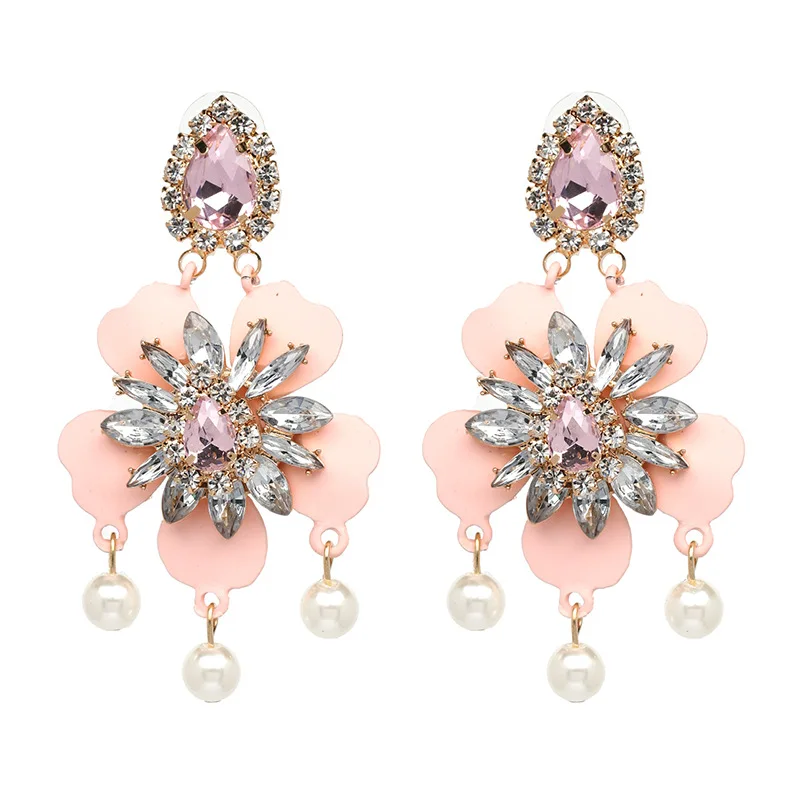6 видов цветов модные серьги-подвески с большим жемчугом кристаллами и цветами