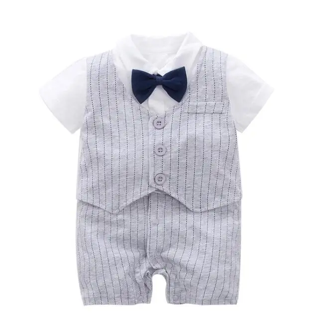 1 pc summer-- gray Костюм-смокинг для свадебной вечеринки для новорожденных мальчиков, костюм для малышей 0-18 месяцев: боди+ шапка+ носки+ обувь, комплект одежды, подарок для маленького джентльмена - Цвет: 1 pc summer-- gray