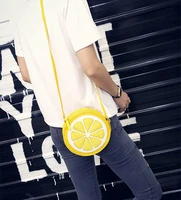 new cute style round lemon orange pattern zipper crossbody women messenger bag satchel purse shoulder mini bags ladies