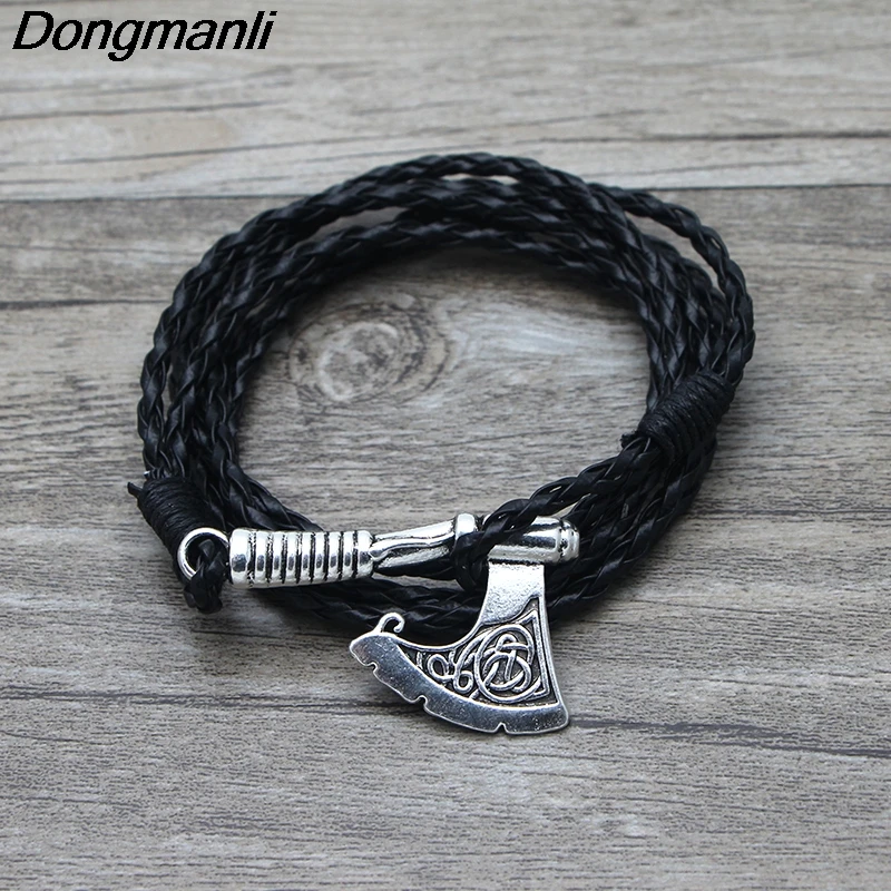 

P410 Dongmanli Men's jewelery Ax Wrap Anchor Viking Bracelet Men's Leather Accessories Slavonic Perun Bangle Bracelets