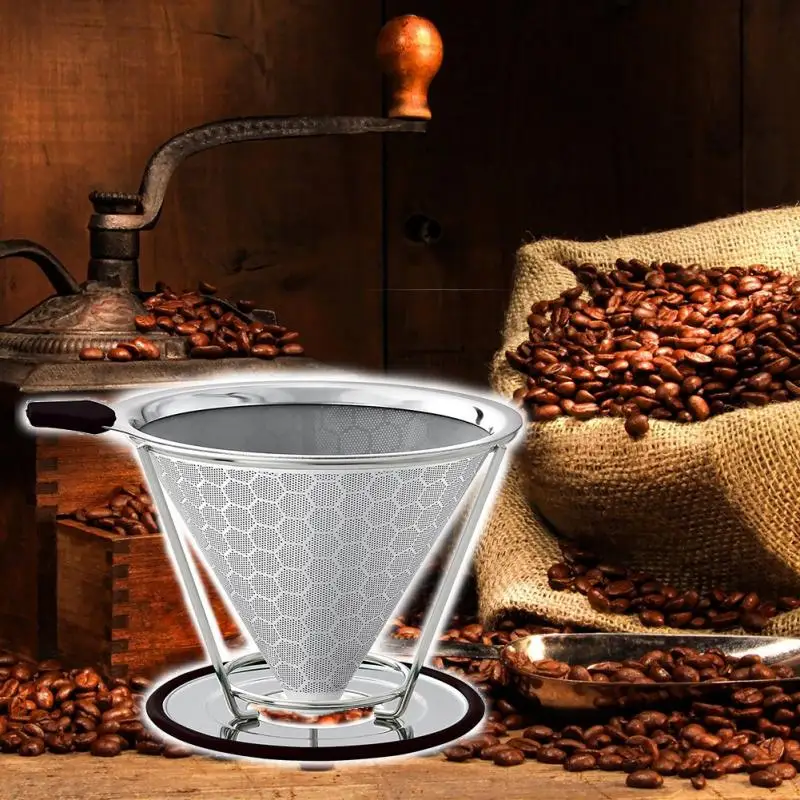 Двухслойный фильтр для кофе из нержавеющей стали многоразовый конус капельницы